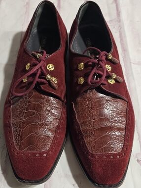 Carlo di Nuzzo Men's Burgundy Suede & Croco Leather Dress Shoes -Classic Lace-Up